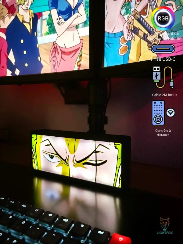 Lampe LED 3D One Piece Zoro – Décoration Gaming RGB | Lightfox