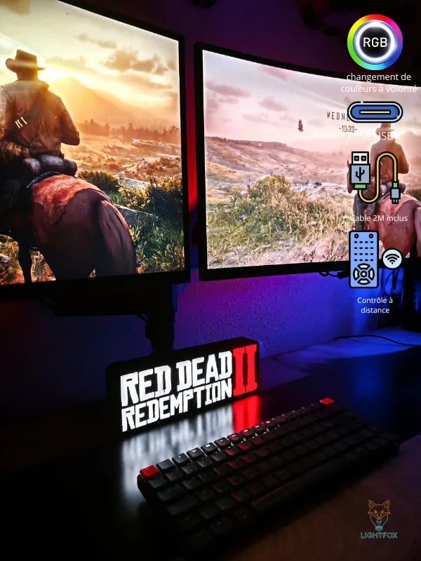 Lampe LED 3D Red Dead Redemption 2 — Décoration Gaming RGB | LightFox